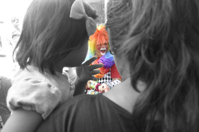 David took very creative photos of the clowns while escorting them around the hospital.